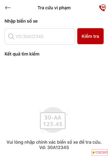 Giao diện tra cứu vi phạm VNeTraffic